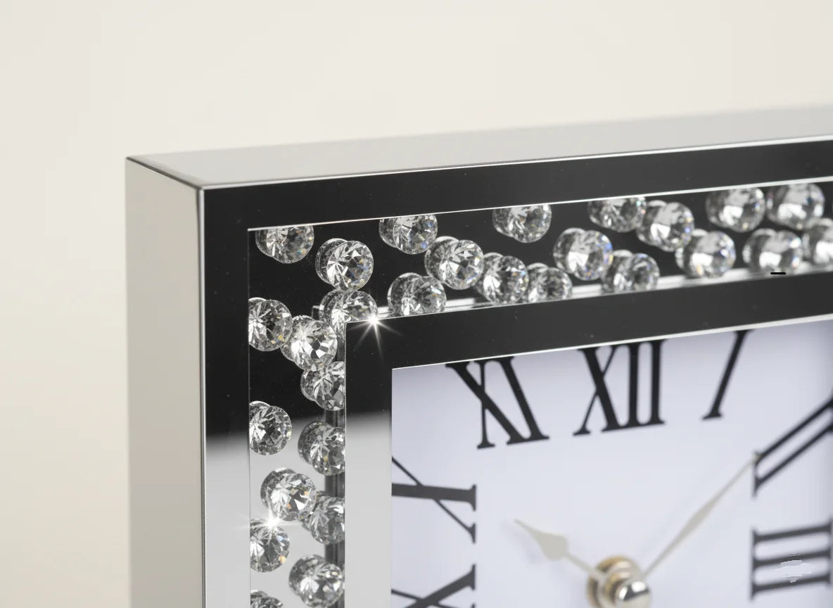 Diamante Mirrored Table Clock 20cm – Silent Sparkle Mantel & Desk Design | Sparkle Decors UK
